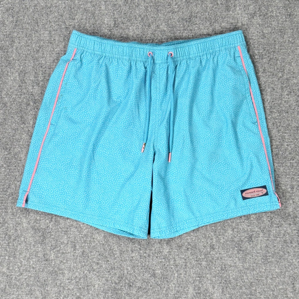 Vineyard Vines Chappy Trunks Men's Medium Aqua Blue Coral 7" Swim Shorts